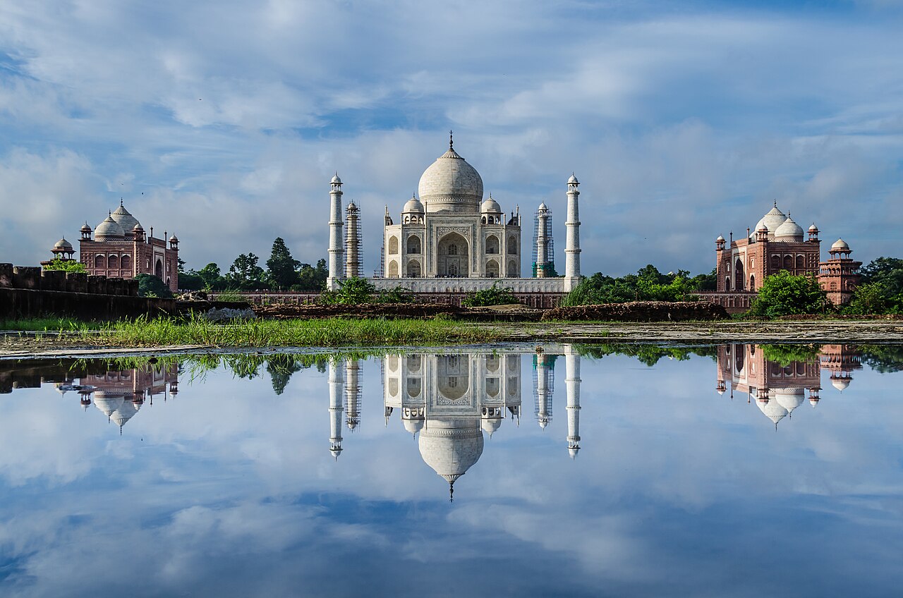 The Taj Mahal mirrored in water, Agra